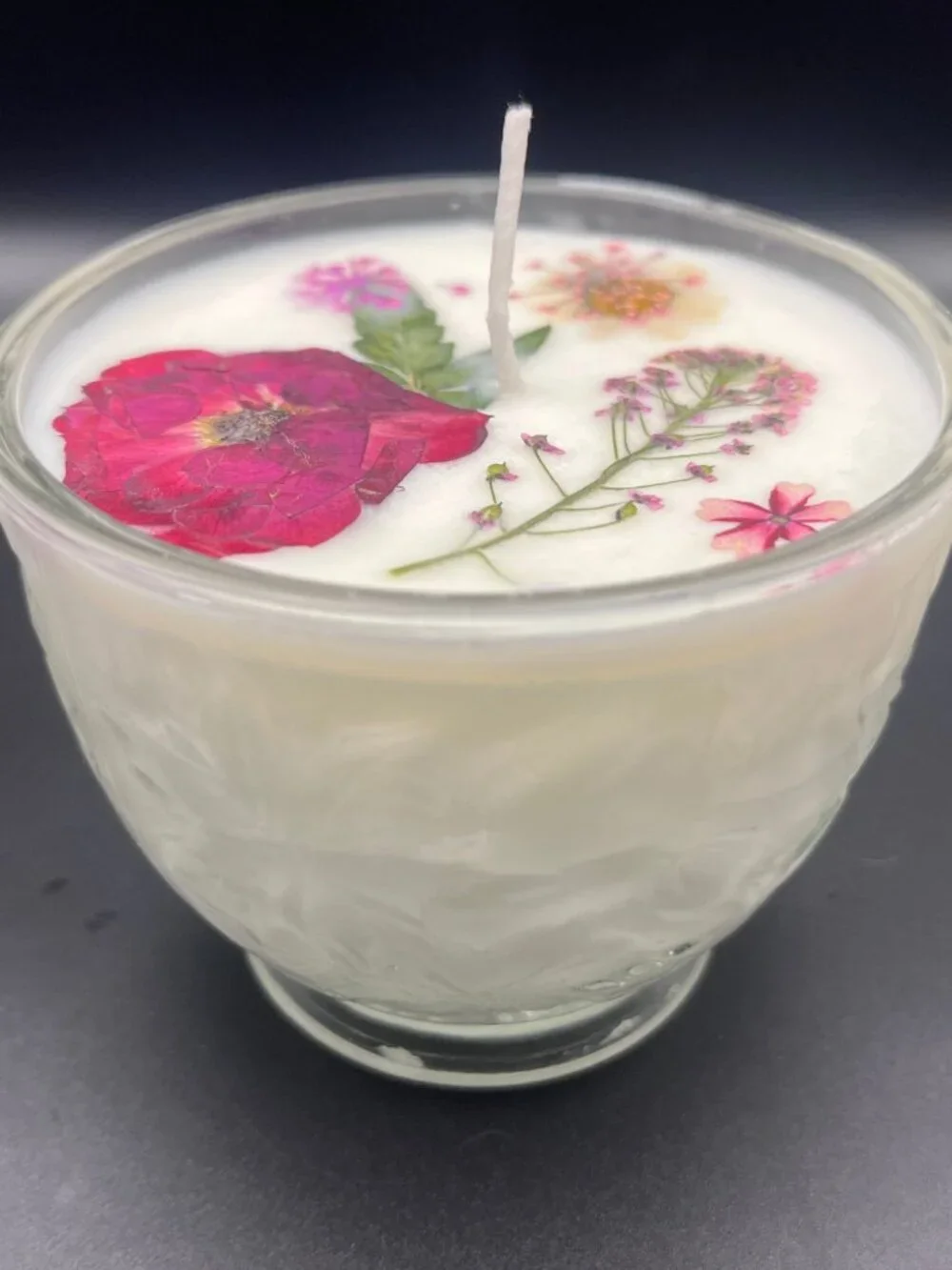Crimson Blossom Frosted Glass Teacup Candle